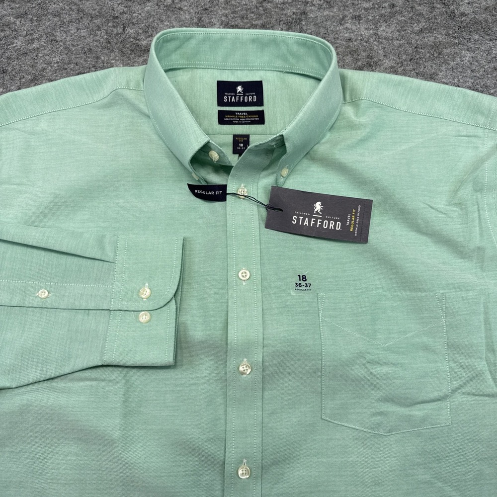 NEW Stafford Travel Wrinkle Free Oxford men's 18 36-37 gumdrop green office work